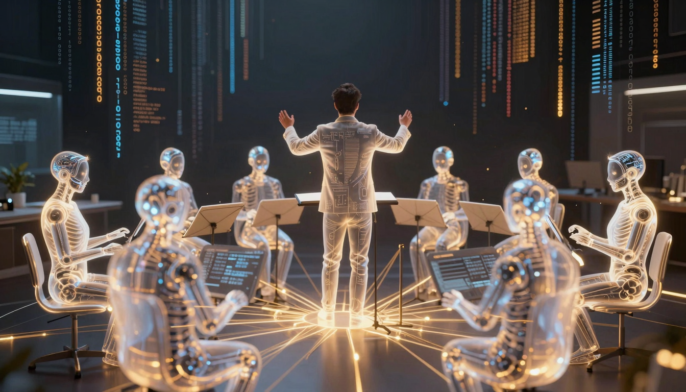 Интерфейс Wix Symphony AI с виртуальными агентами для управления малым и средним бизнесом