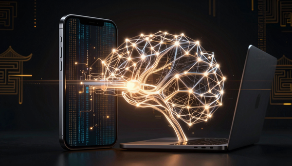 Логотипы Apple и Alibaba с визуализацией нейросети Qwen для Apple Intelligence в Китае