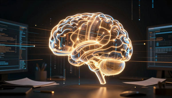 Иллюстрация работы AI-помощника, анализирующего контекст экрана и данных пользователя для повышения продуктивности