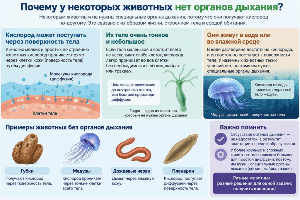 Почему у некоторых животных нет органов дыхания